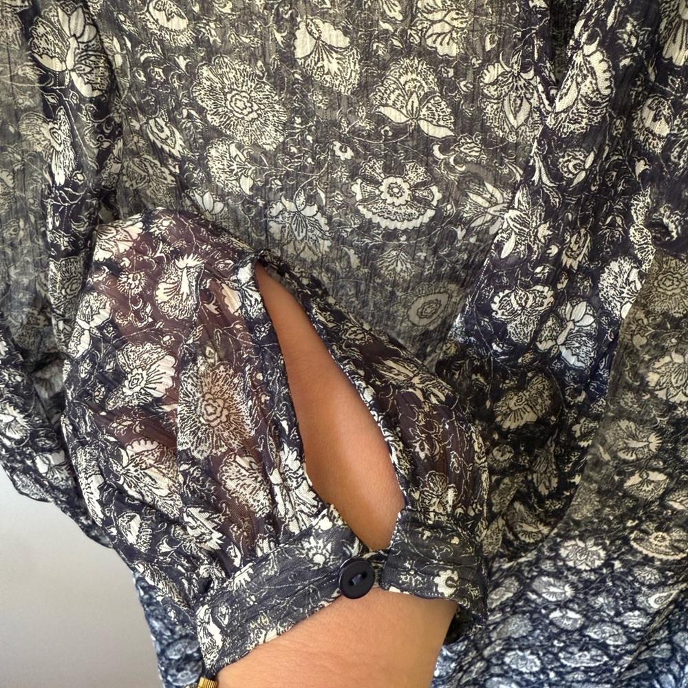 ZARA Basic Navy & White Floral Chiffon Midi Dress - Picture 6 of 9